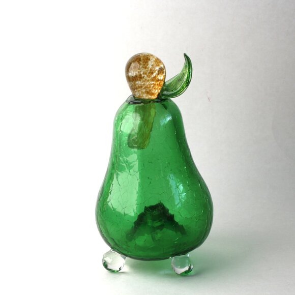 Vintage Art Glass Pear with Stopper Crackle Glass Green Decorative glass - Picture 2 of 9